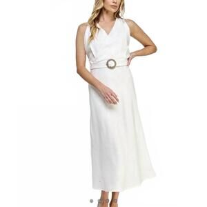 NEW ELLISON v-neck sleeveless belted dress in white
